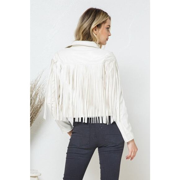BLUE B White Moto Fringe Jacket, Size Large - Picture 6 of 15